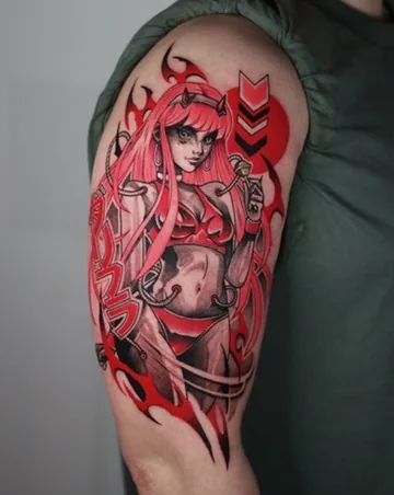 Red demon anime girl — cyberpunk anime tattoo by Alex Roze, Kelowna