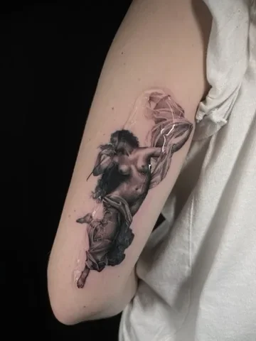 Surreal draped figure. Tattoo by Alex Roze.
