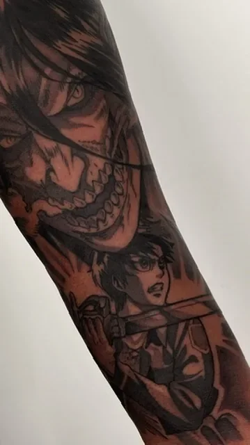 Attack on Titan anime sleeve. Tattoo by Alex Roze.