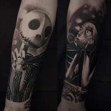 Jack and Sally, Nightmare Before Christmas. Tattoo by Alex Roze.