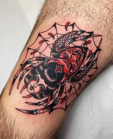 Spider with a woman's face. Tattoo by Alex Roze.